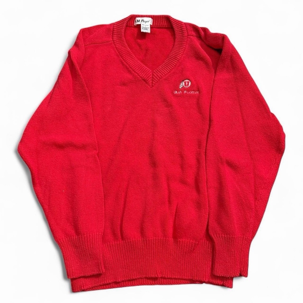 Vintage Utah Football V-Neck Pullover Size Large NCAA College Preppy